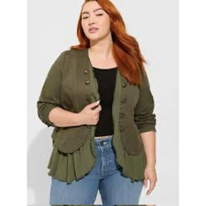 Torrid Stretch Twill Peplum Military Utility Jacket Size 5 5X 28 Casual Career